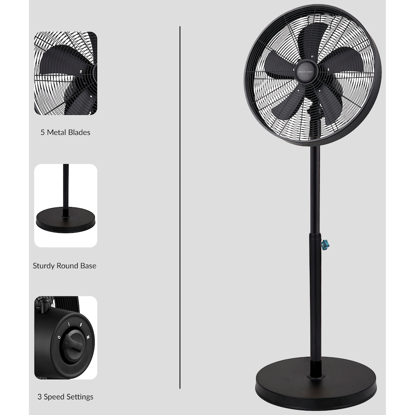 Boden Stark 45cm Stand Fan - Black - Black - Kitchen and Home