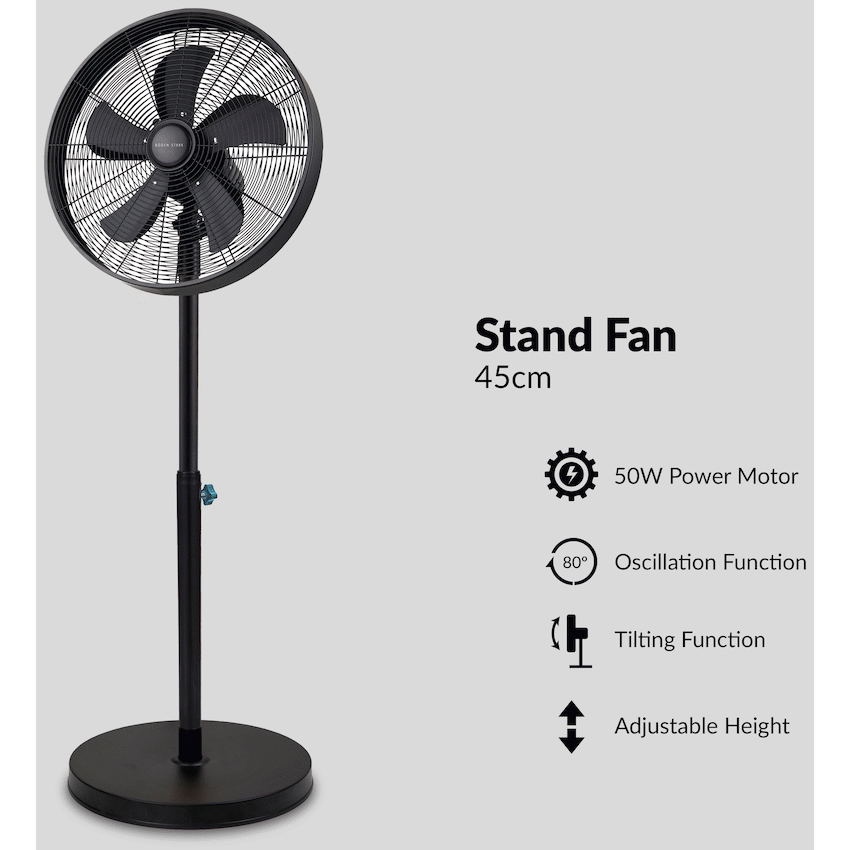 Boden Stark 45cm Stand Fan - Black - Black - Kitchen and Home