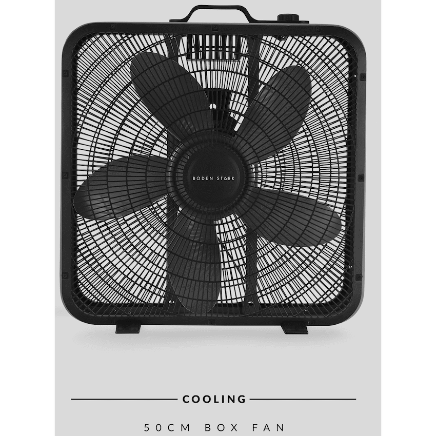 Boden Stark 50cm Box Fan 3-Speed Floor Fan - Black - Black - Kitchen and Home