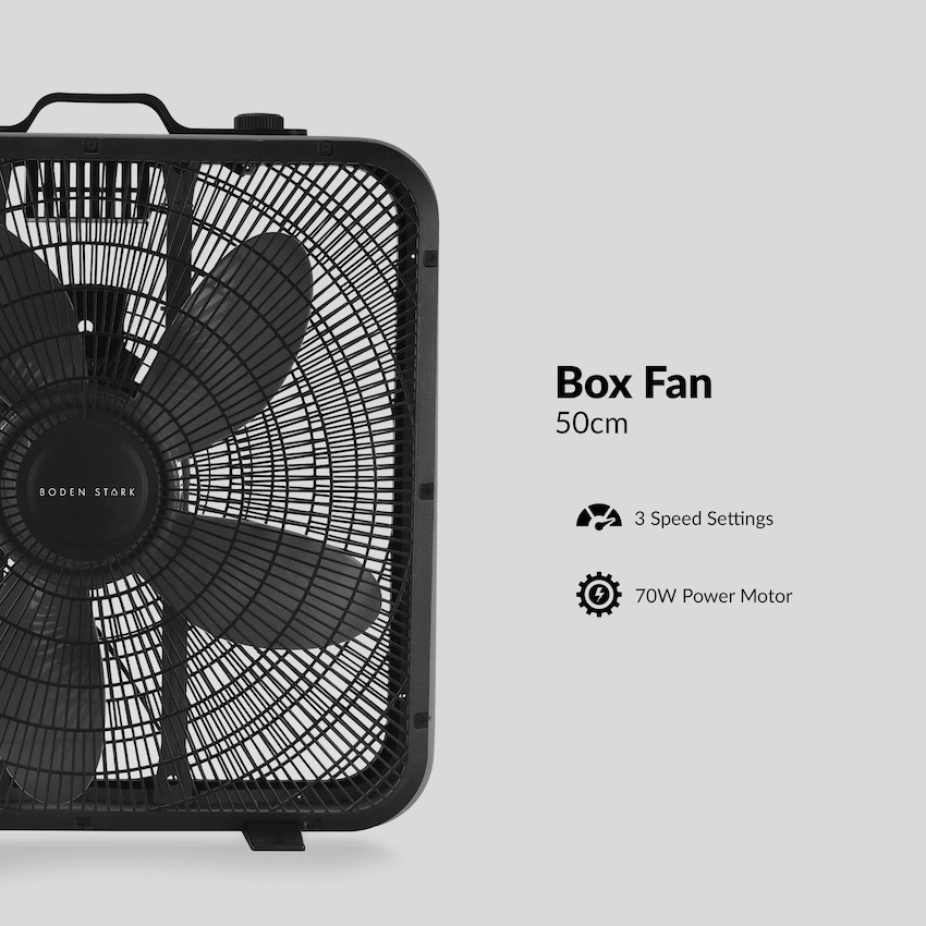 Boden Stark 50cm Box Fan 3-Speed Floor Fan - Black - Black - Kitchen and Home