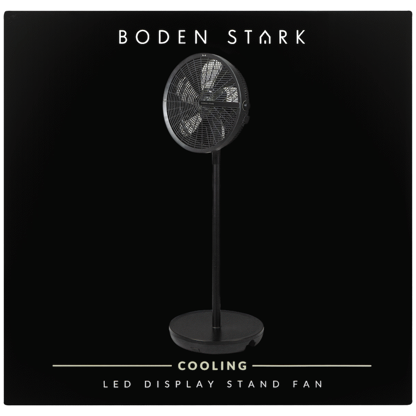 Boden Stark LED Display Stand Fan - Black - Black - Kitchen and Home