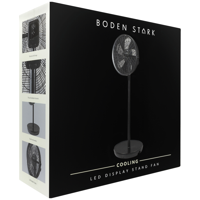 Boden Stark LED Display Stand Fan - Black - Black - Kitchen and Home