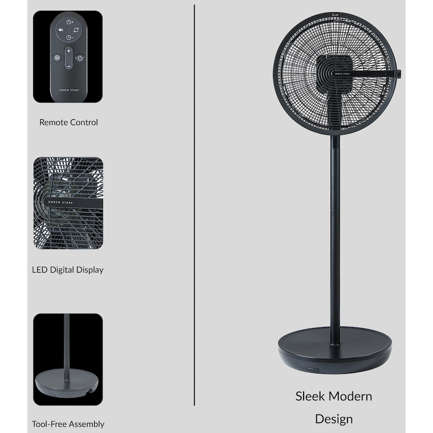 Boden Stark LED Display Stand Fan - Black - Black - Kitchen and Home