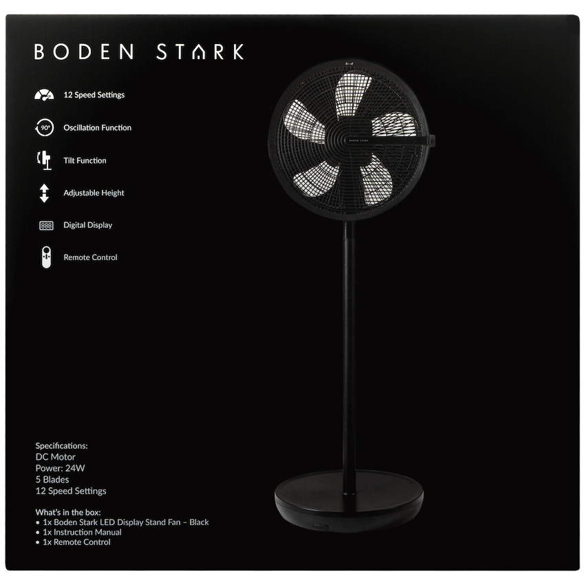 Boden Stark LED Display Stand Fan - Black - Black - Kitchen and Home