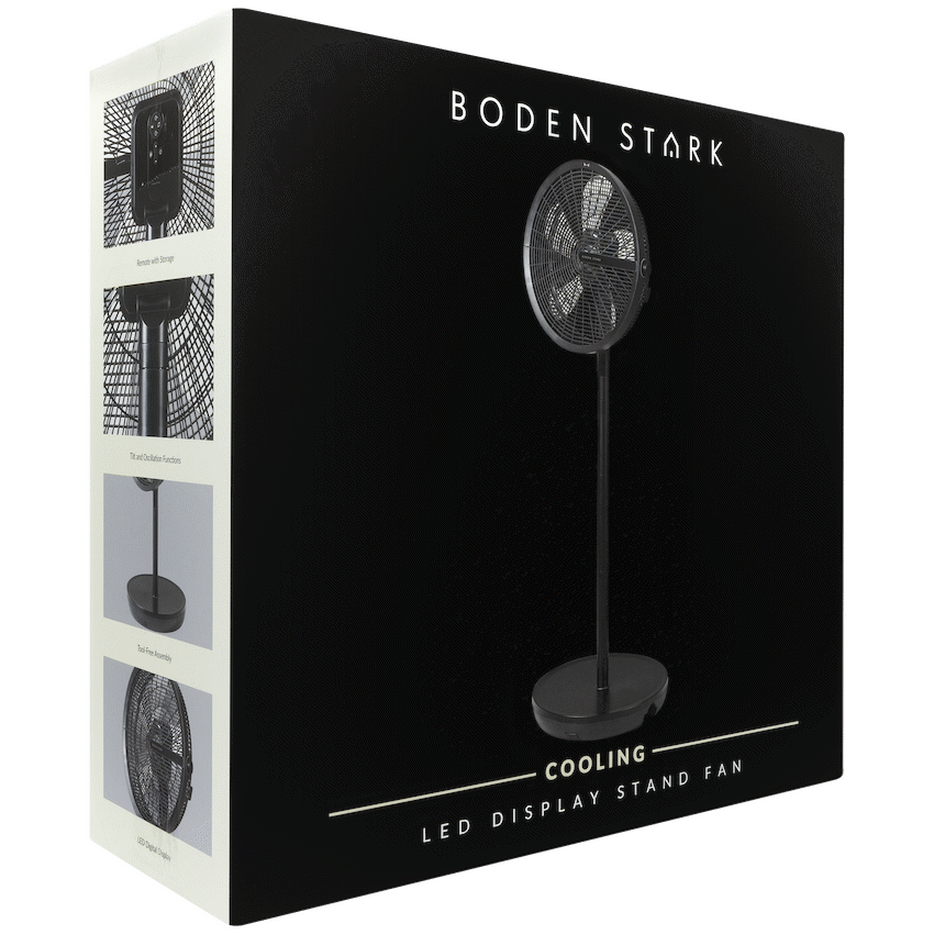 Boden Stark LED Display Stand Fan - Black - Black - Kitchen and Home