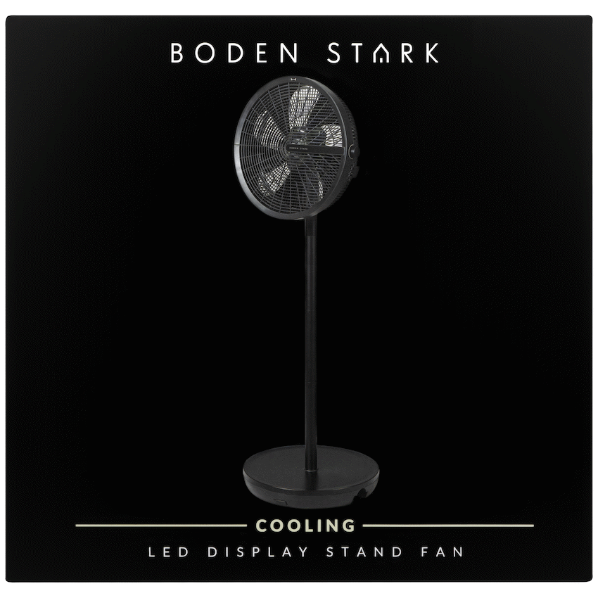 Boden Stark LED Display Stand Fan - Black - Black - Kitchen and Home