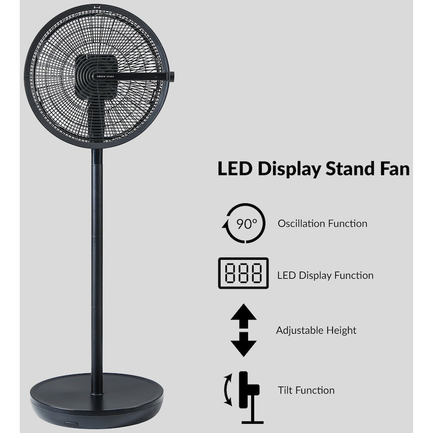Boden Stark LED Display Stand Fan - Black - Black - Kitchen and Home