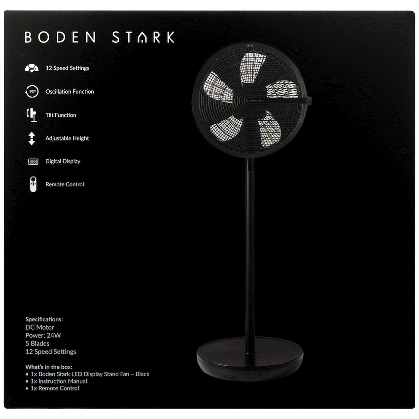 Boden Stark LED Display Stand Fan - Black - Black - Kitchen and Home