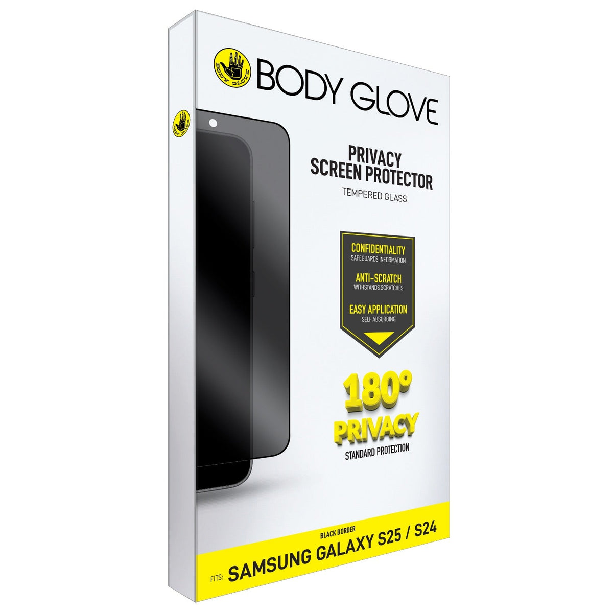 Body Glove Privacy Tempered Glass Screen Protector for Samsung Galaxy S25 - Black Border - Black Border