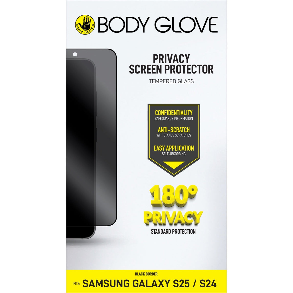 Body Glove Privacy Tempered Glass Screen Protector for Samsung Galaxy S25 - Black Border - Black Border