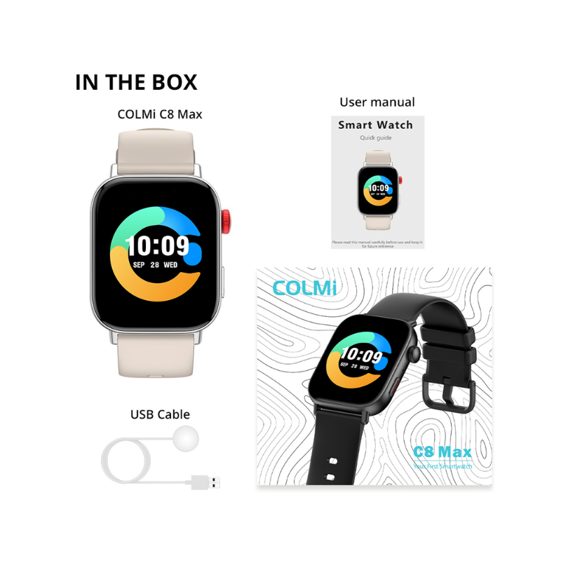 COLMI C8 Max Smart Watch Best Chip Outdoor Waterproof Magnetic Bands - Black