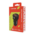 Canyon C-04 2.4A/2USB-A Car Charger - Black - Black