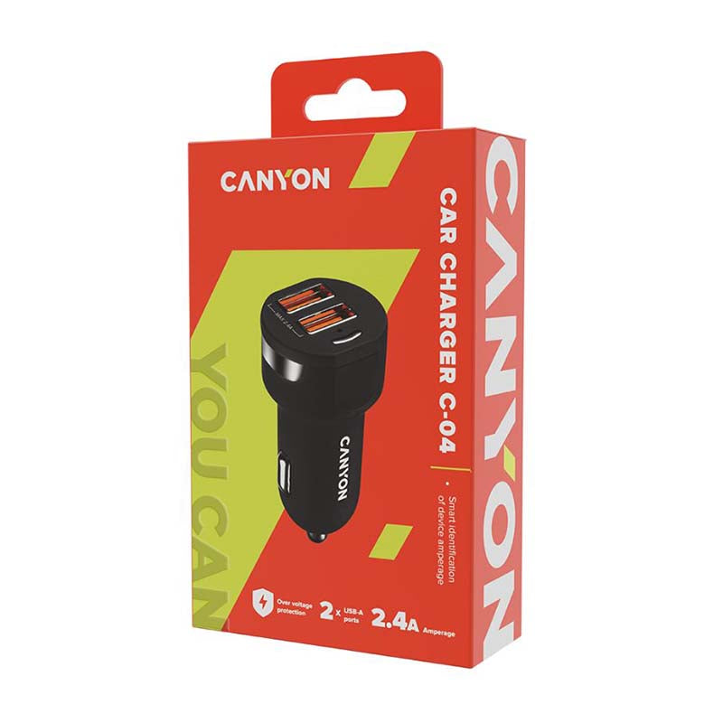 Canyon C-04 2.4A/2USB-A Car Charger - Black - Black