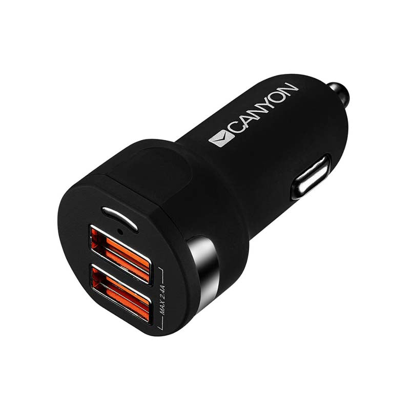 Canyon C-04 2.4A/2USB-A Car Charger - Black - Black