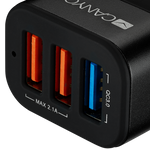 Canyon C-07 Universal 3xUSB Car Adapter with Smart IC - Black/Blue - Black