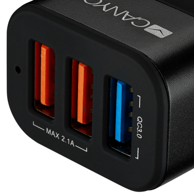 Canyon C-07 Universal 3xUSB Car Adapter with Smart IC - Black/Blue - Black