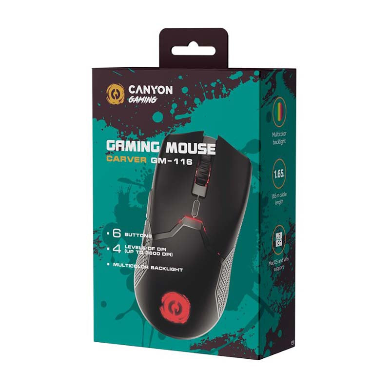 Canyon Carver GM-116 Wired Gaming Mouse - Black - Black