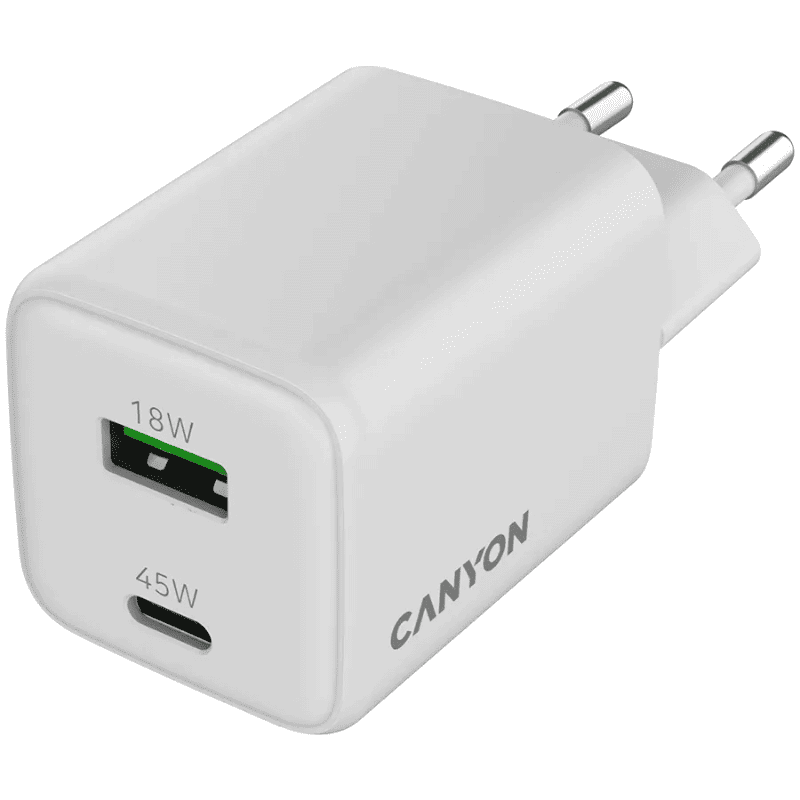 Canyon Charger CU45AC GaN 45W 1xPD 1xQC EU - White - White