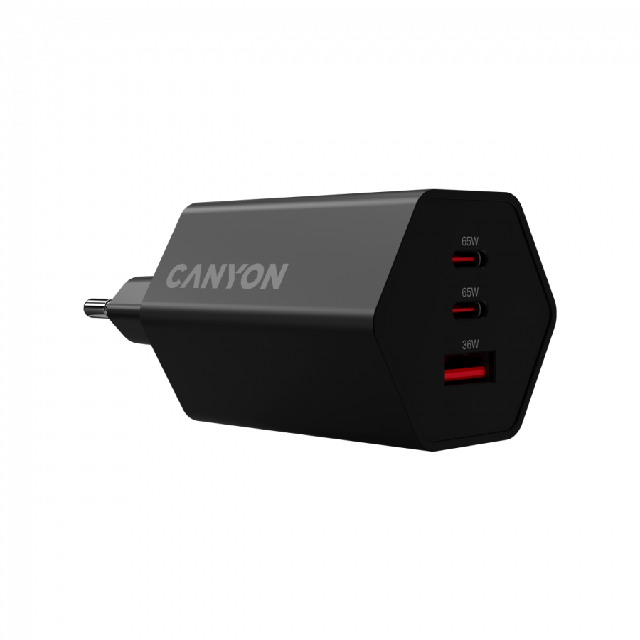 CANYON Charger HEXAGON 65 GaN 65W 2xPD 1xQC EU Black - Black