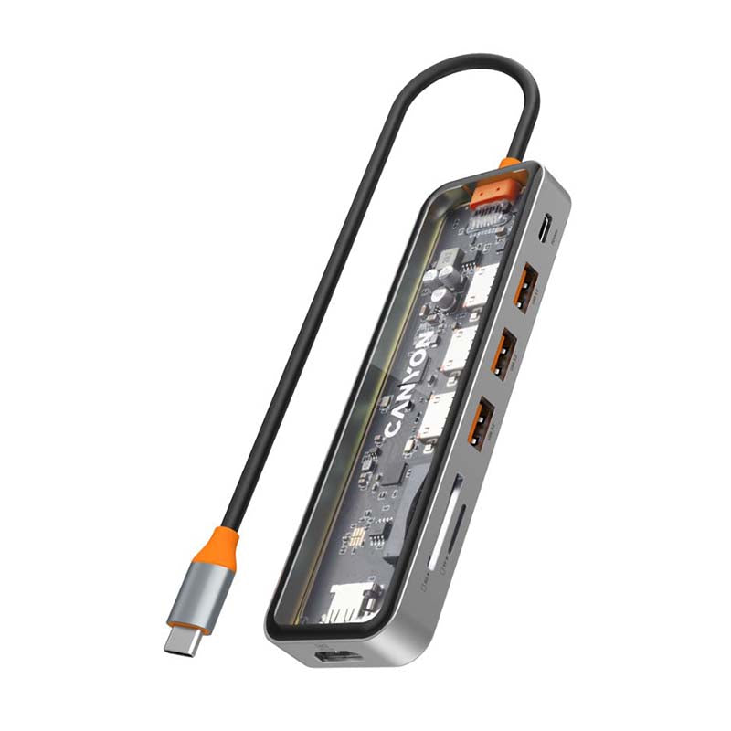 Canyon DS-13 Hub 7-in-1 4k USB C - Transparent / Space Grey - Clear