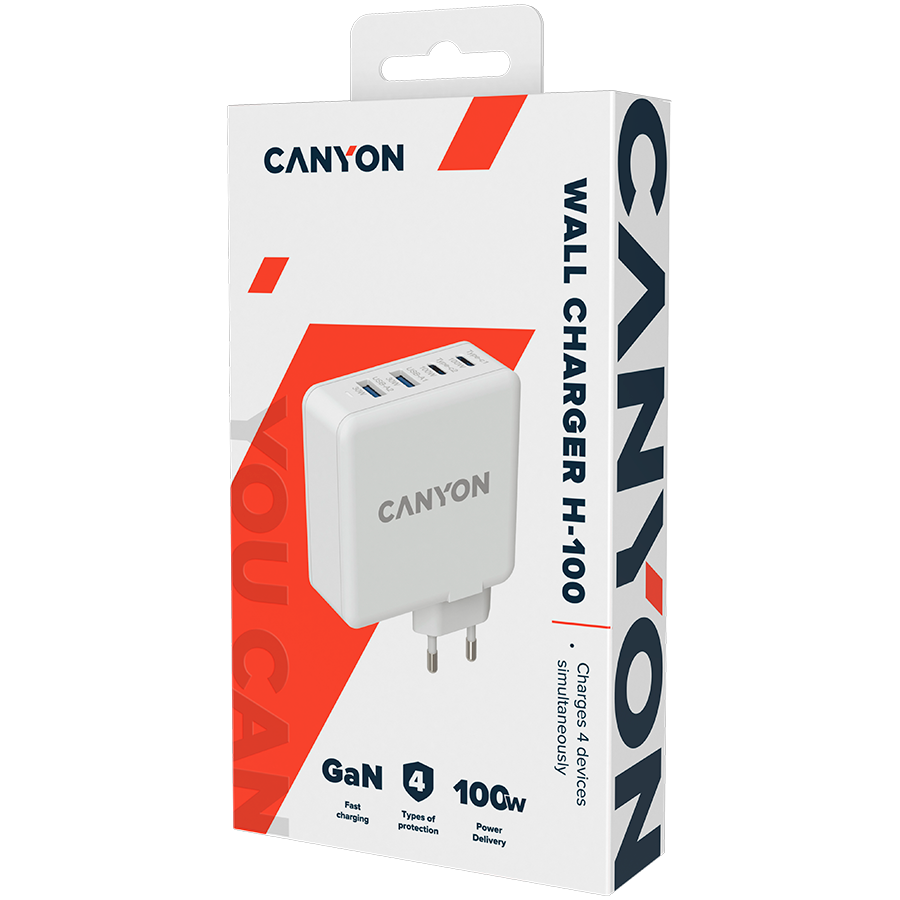 CANYON H-100 Fast Charge GaN Wall Charger - White - White