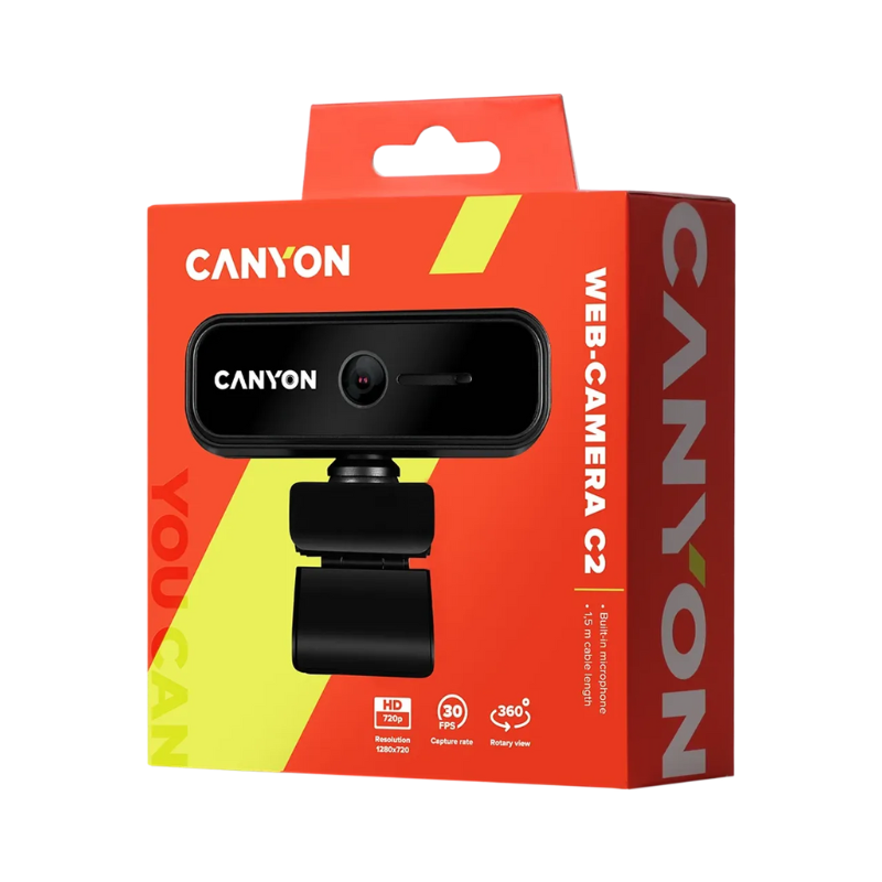 Canyon HD 720p Webcam OnStream 2P - Black - Black