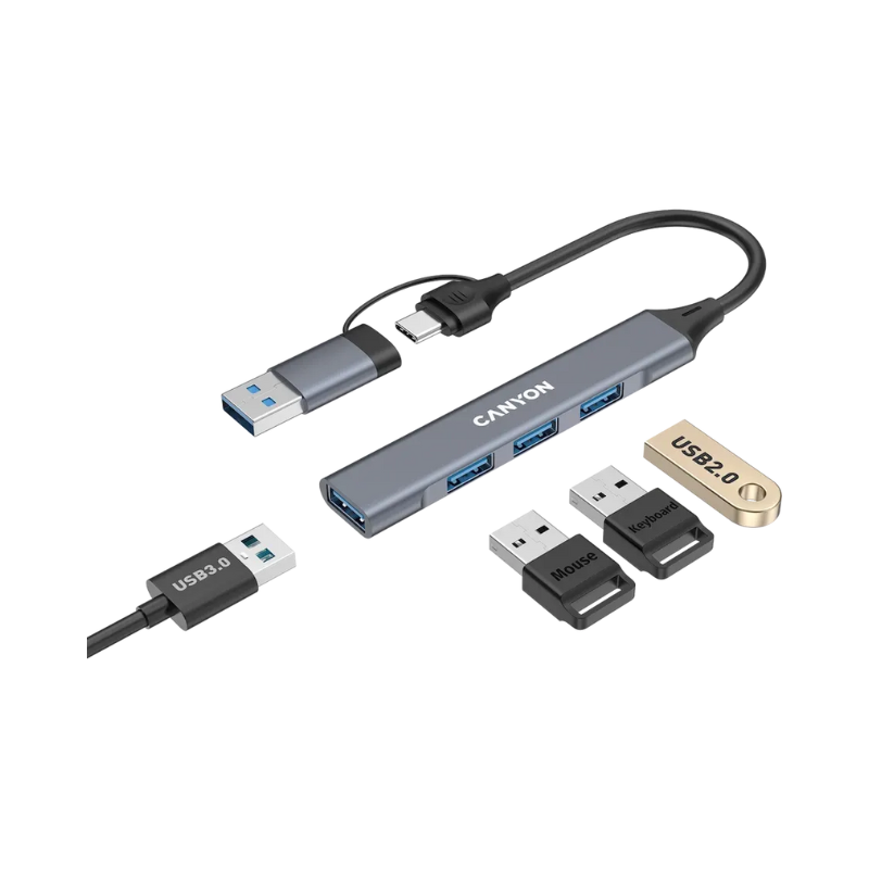 Canyon Hub DS-02 4in1 USB-A/C - Grey - Grey