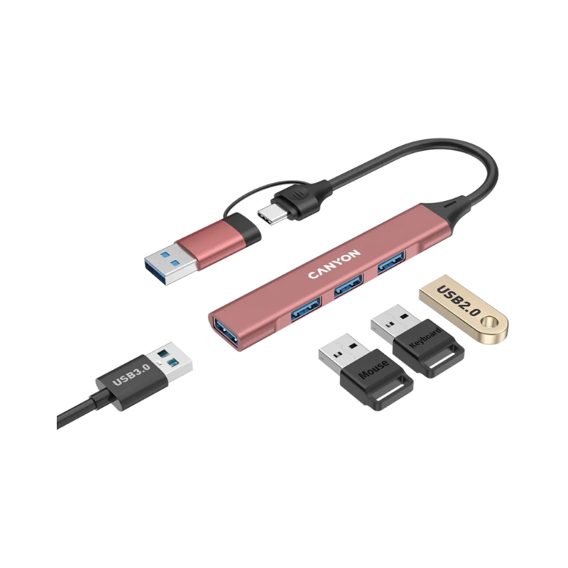 Canyon Hub DS-02 4in1 USB-A/C - Pink - Pink