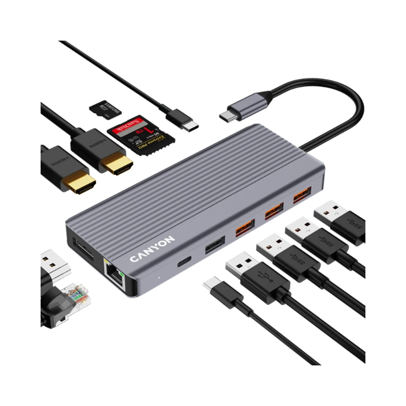 Canyon Hub DS-16 13in1 4k USB-C - Grey - Grey