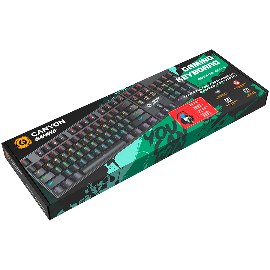 CANYON keyboard Deimos GK-4 Rainbow US Wired - Black - Black - Gaming Keyboard
