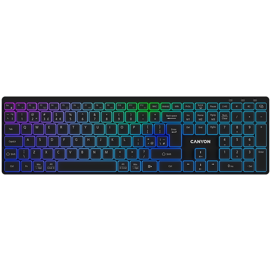 CANYON keyboard HKB-W11 UK/US RGB Dual Mode Wireless Black - Black