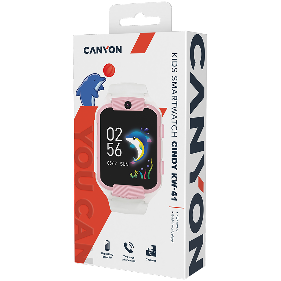 CANYON Kids Watch Cindy KW-41 4G Camera Music – White/Pink - White/Pink