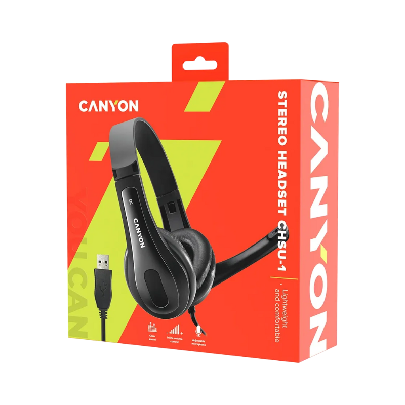 Canyon Lightweight PC Headset With Microphone And USB Connection OnTalk 1 - Black - Black