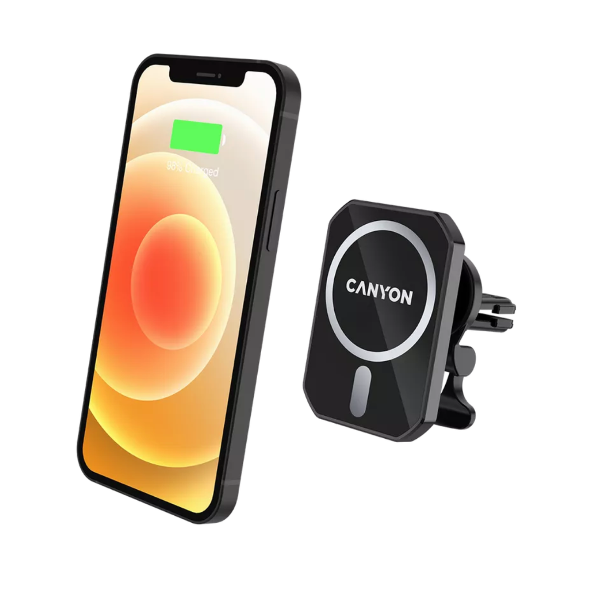 Canyon Magnetic Car Holder + Wireless Charger - Black - Black