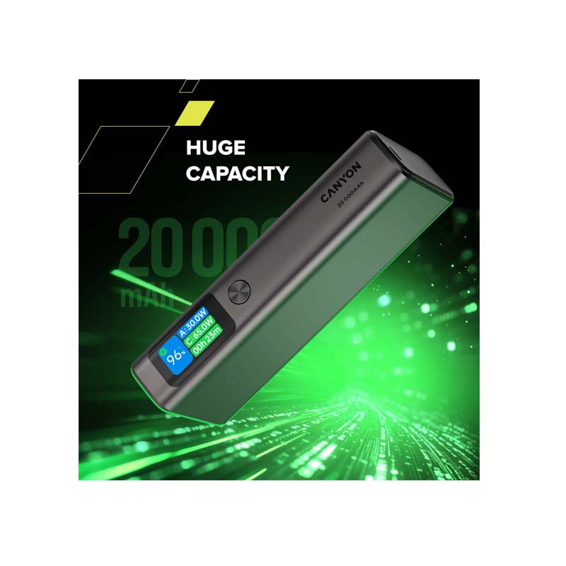 CANYON Power Bank OnPower 230 TFT 20000 mAh PD130W Dark Grey - Grey