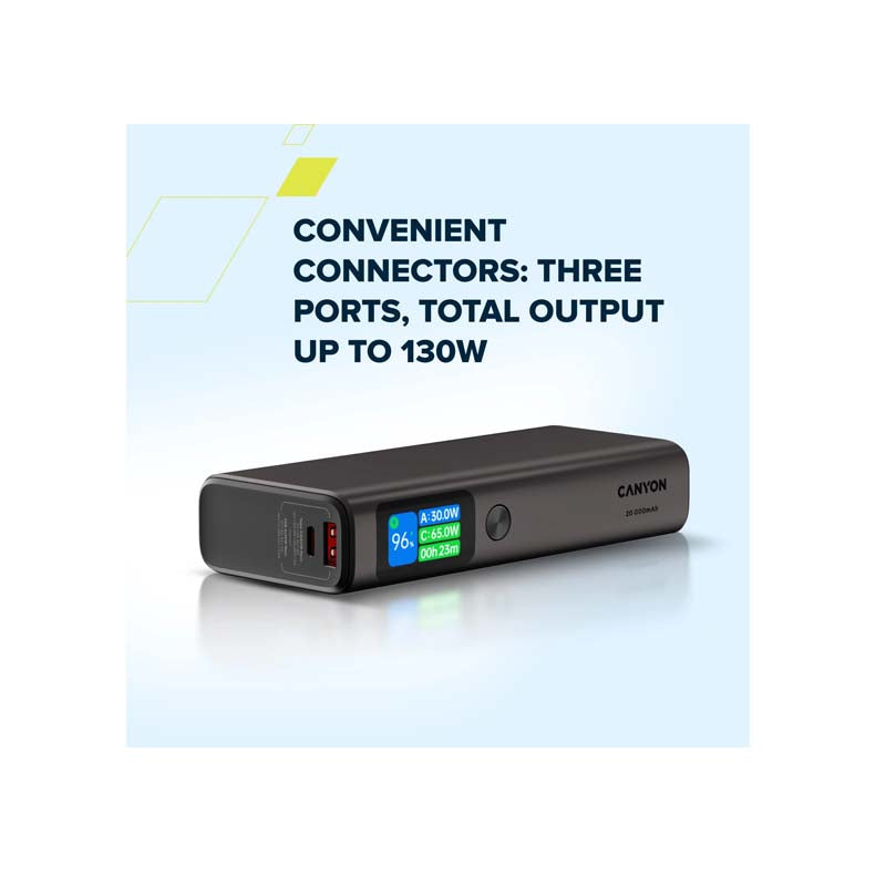 CANYON Power Bank OnPower 230 TFT 20000 mAh PD130W Dark Grey - Grey
