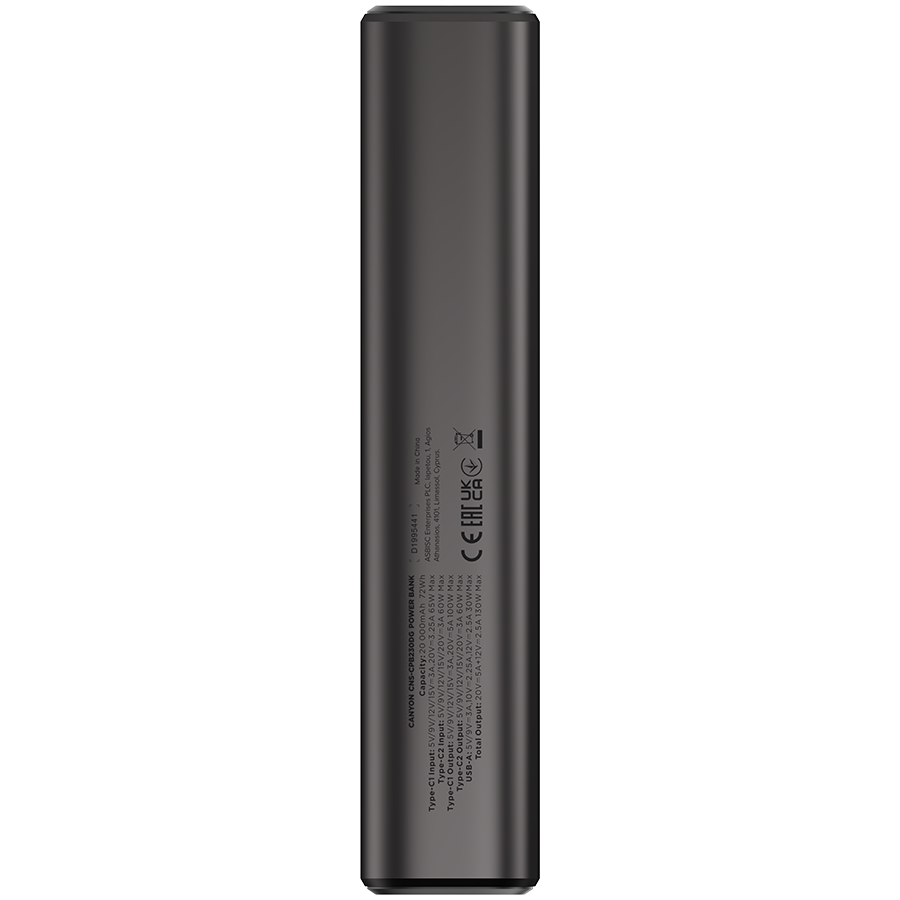 CANYON Power Bank OnPower 230 TFT 20000 mAh PD130W Dark Grey - Grey