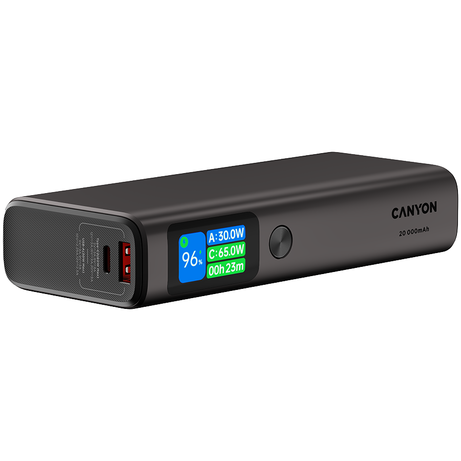 CANYON Power Bank OnPower 230 TFT 20000 mAh PD130W Dark Grey - Grey
