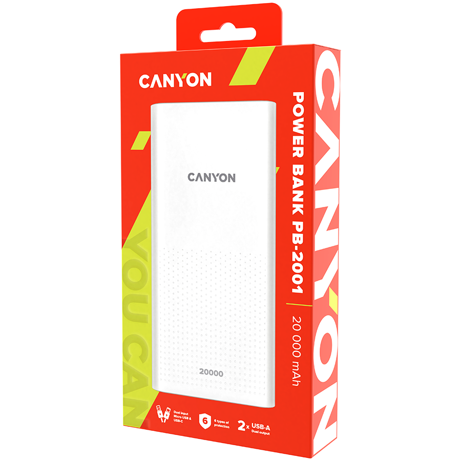 CANYON Power Bank PB-2001 20000 mAh White - White