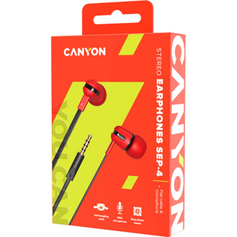 Canyon SEP-4 Flat Earphones with Mic 1.2m - Red - Red