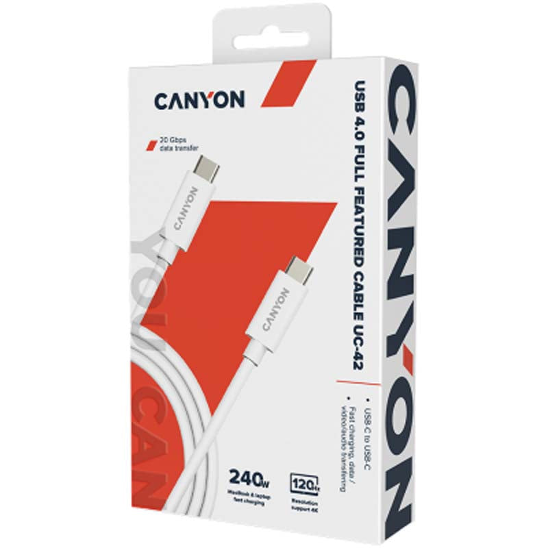 Canyon UC-42 USB-C to USB-C Cable 240W 20Gbps 4k 2M - White