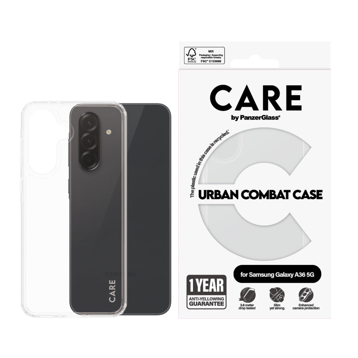 Care by PanzerGlass Urban Combat Case for Samsung Galaxy A36 – Clear - Clear