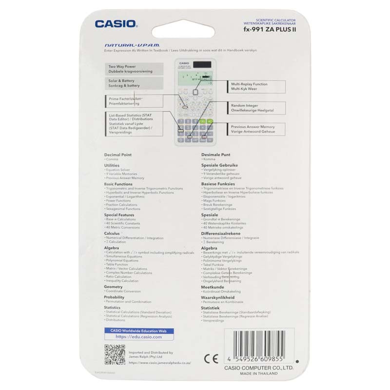 Casio FX-991ZA Plus II Advanced Scientific Calculator - White