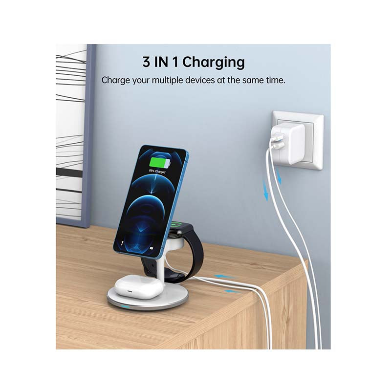 Choetech Fast Wireless 3 In 1 Charger 15W - White - White