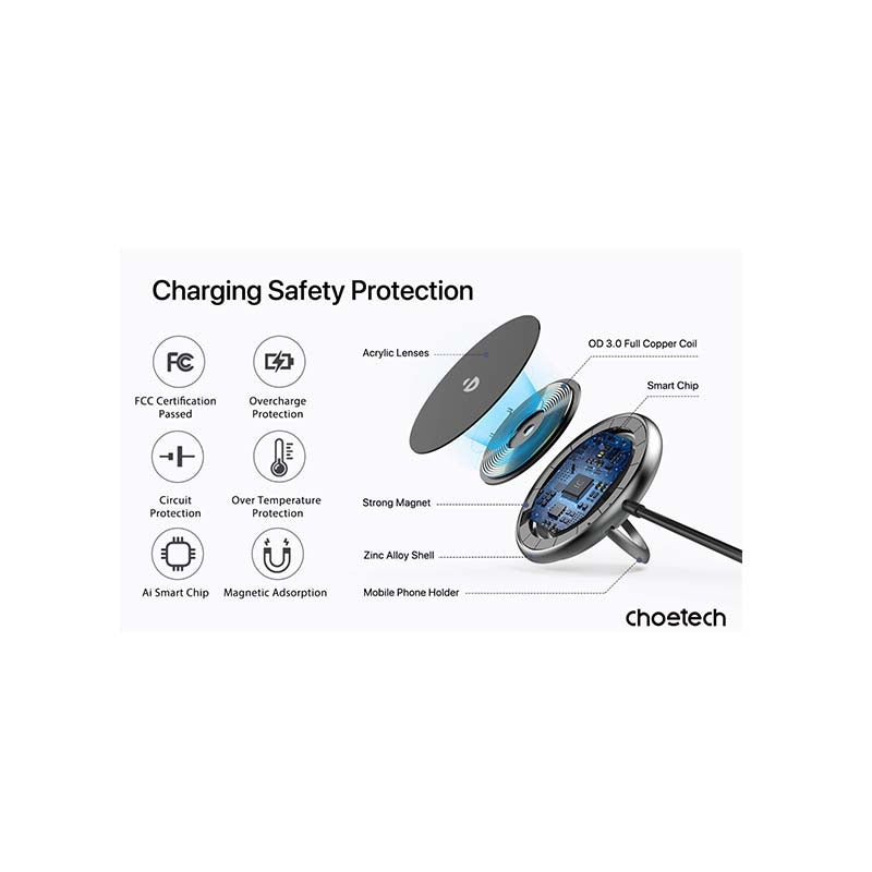 Choetech Fast Wireless Charger With Stand T697-F 15W - Black - Black