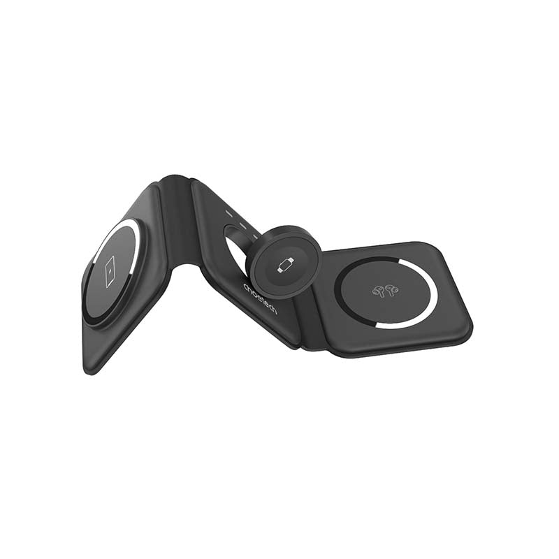 Choetech Foldable 3-in-1 Magnetic Wireless Travel Charger - Black - Black