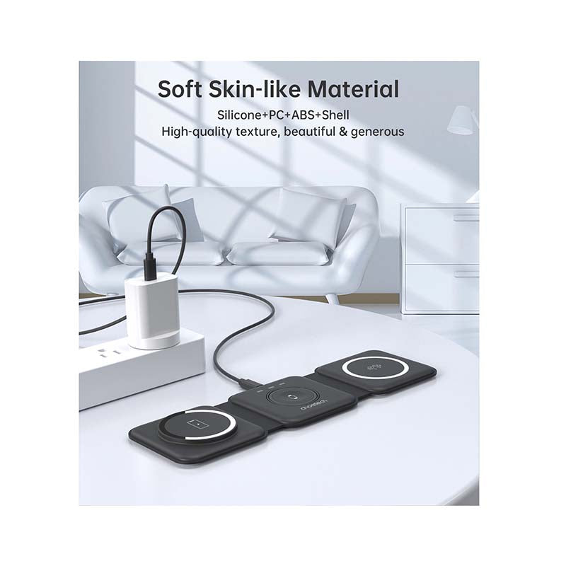 Choetech Foldable 3-in-1 Magnetic Wireless Travel Charger - Black - Black