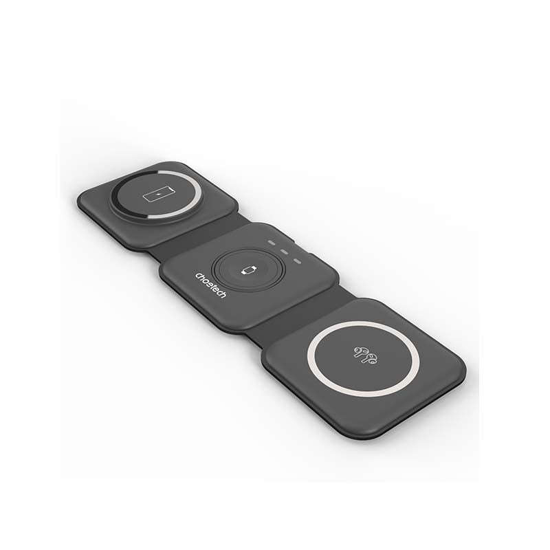 Choetech Foldable 3-in-1 Magnetic Wireless Travel Charger - Black - Black