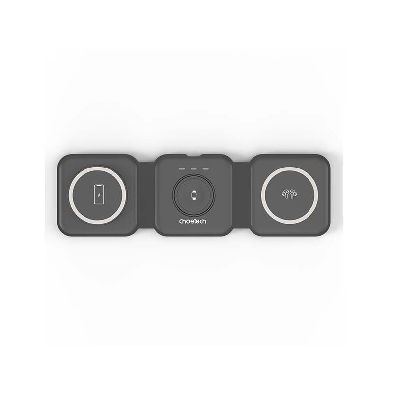Choetech Foldable 3-in-1 Magnetic Wireless Travel Charger - Black - Black