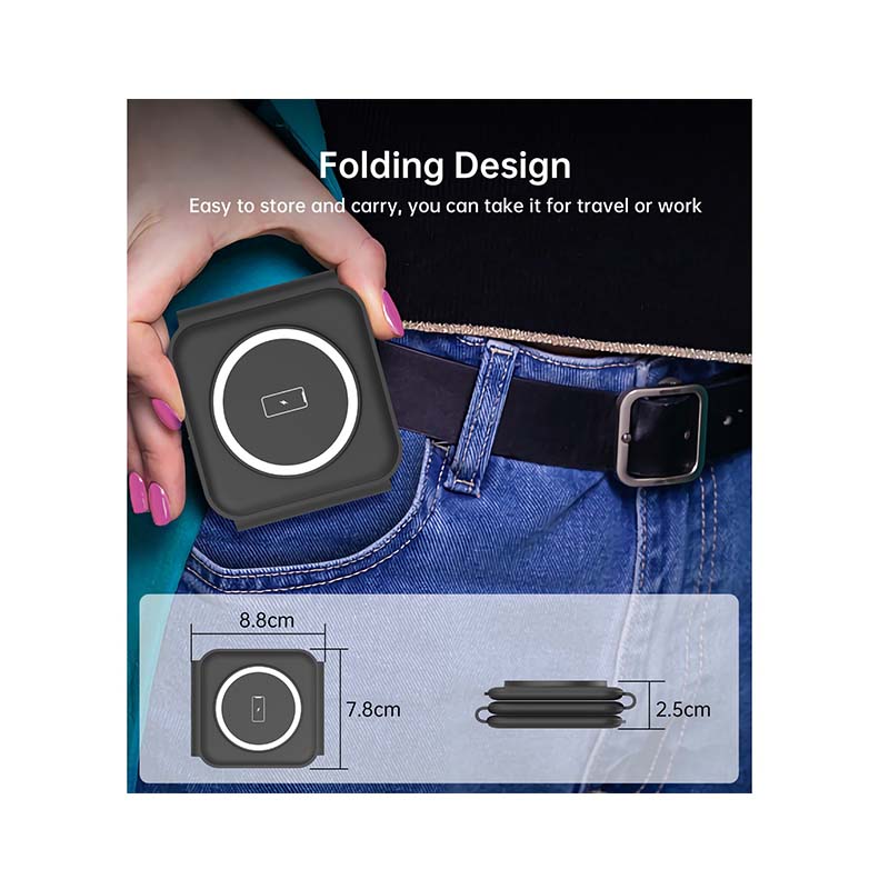 Choetech Foldable 3-in-1 Magnetic Wireless Travel Charger - Black - Black
